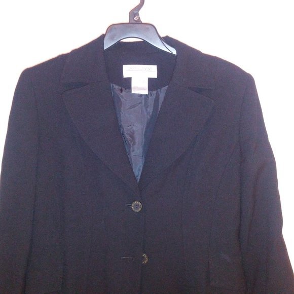 Larry Levine Suits Coat Jacket Size 8 Solid Black 100% Wool Crepe Double Breaste - Picture 12 of 16
